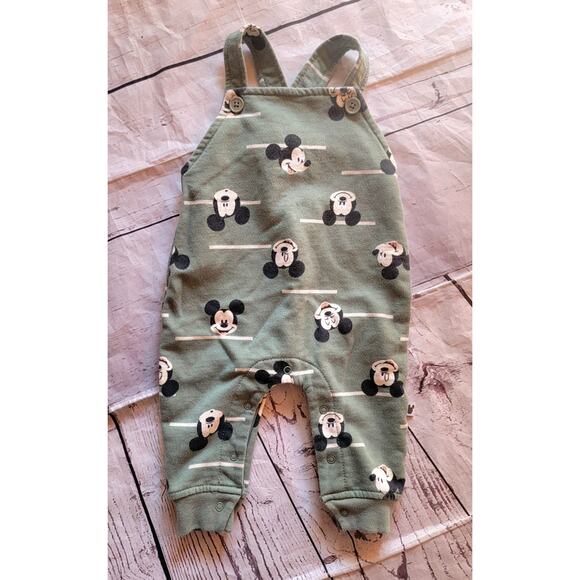 Mickey Mouse Green Funny Face Overall Romper Jumpsuit Disney Baby 3-6 Months - Picture 1 of 8